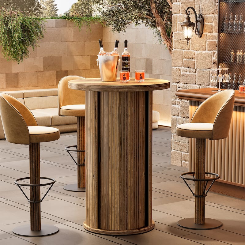 35.4" Rustic Round High Top Pub Bistro Wood Cocktail Bar Table
