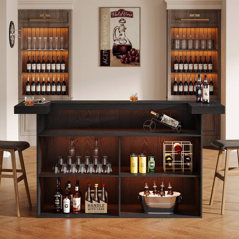 4-Tier Bar Table, 70.9-Inch Large Wooden Home Bar Unit - Black