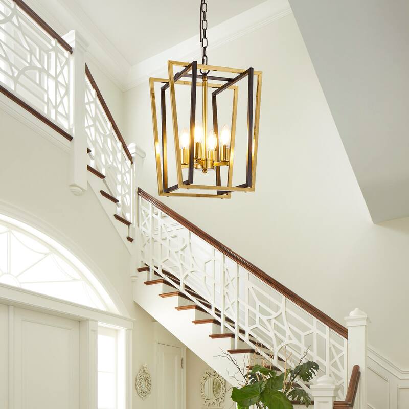 12-Inch Modern Chandelier, 4 Light Lantern Chandeliers Geometric Square Dining Room Lighting Fixtures for Kitchen Islands - N/A
