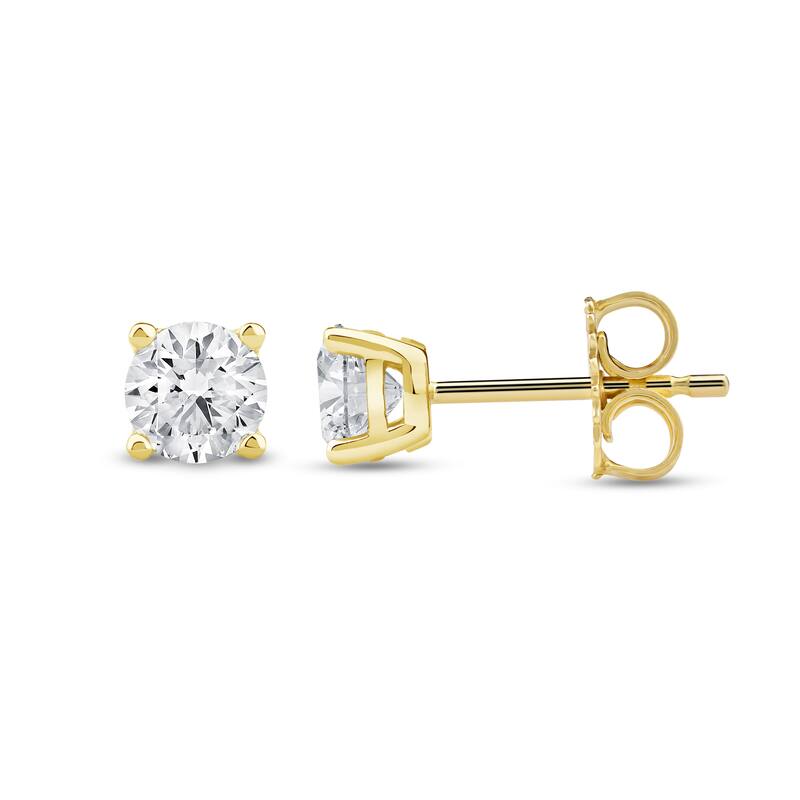 IGI Certified 1ct-4ct TDW Round Lab-Grown Diamond Solitaire Stud Earrings in 14k Gold