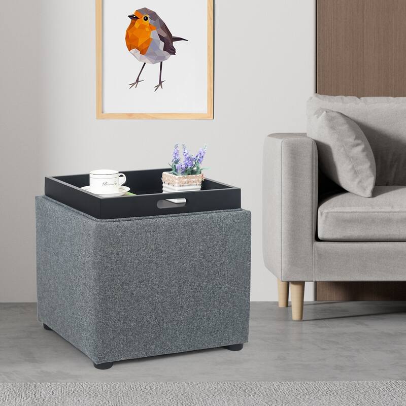 Adeco Storage Ottoman With Tray