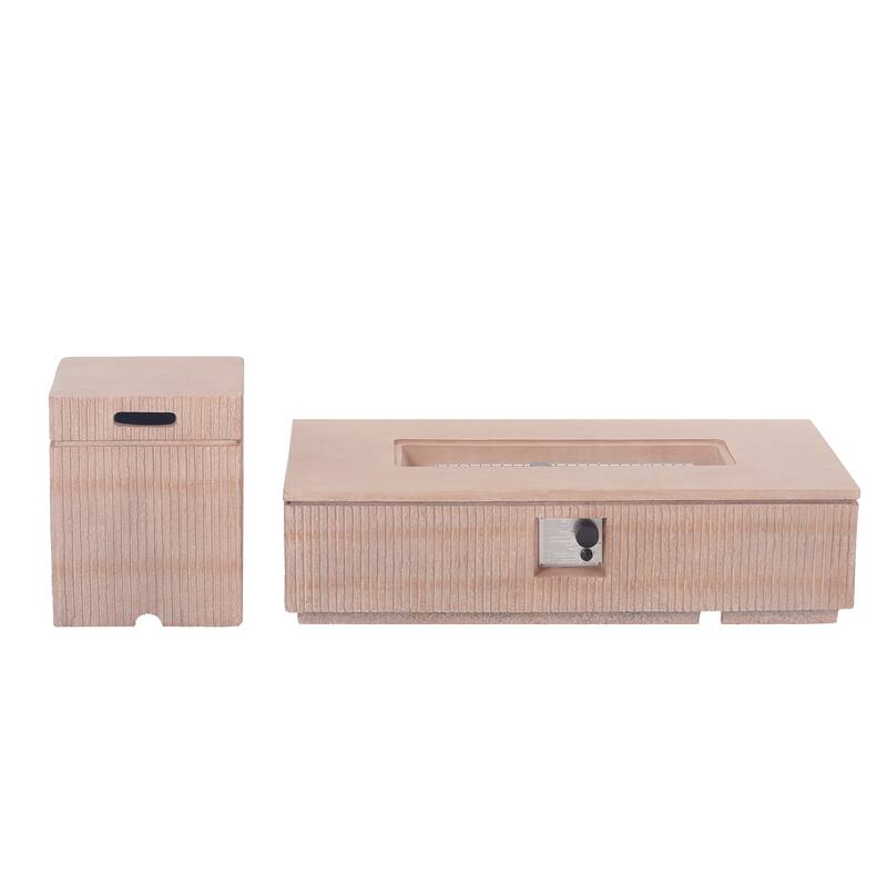 Christopher Knight Home - Lecce 2-Piece Outdoor MgO Fire Pit 50,000 BTU Table Set with Propane Tank Holder