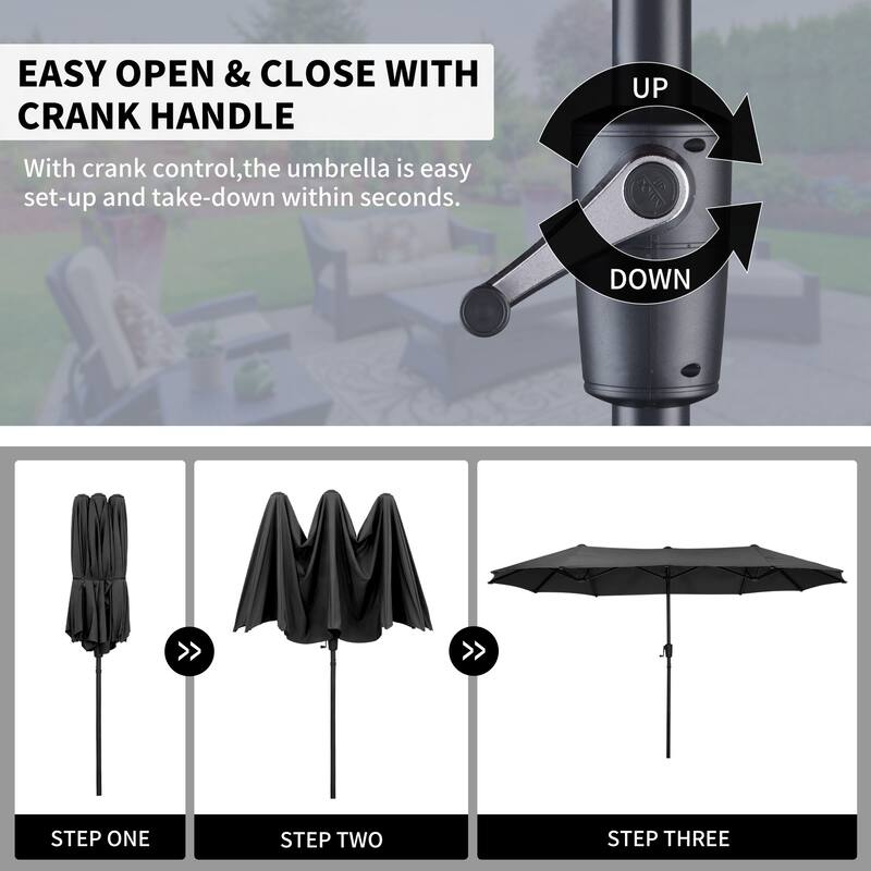 13 ft Patio Umbrella with Base Double-Sided Rectangular Outdoor Deck Umbrella