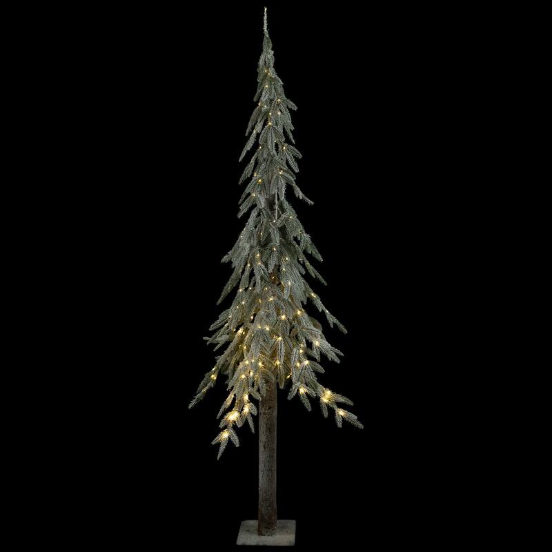 Pre-Lit Alpine Flocked Artificial Christmas Tree - 6' - Clear LED Lights - 6 Foot