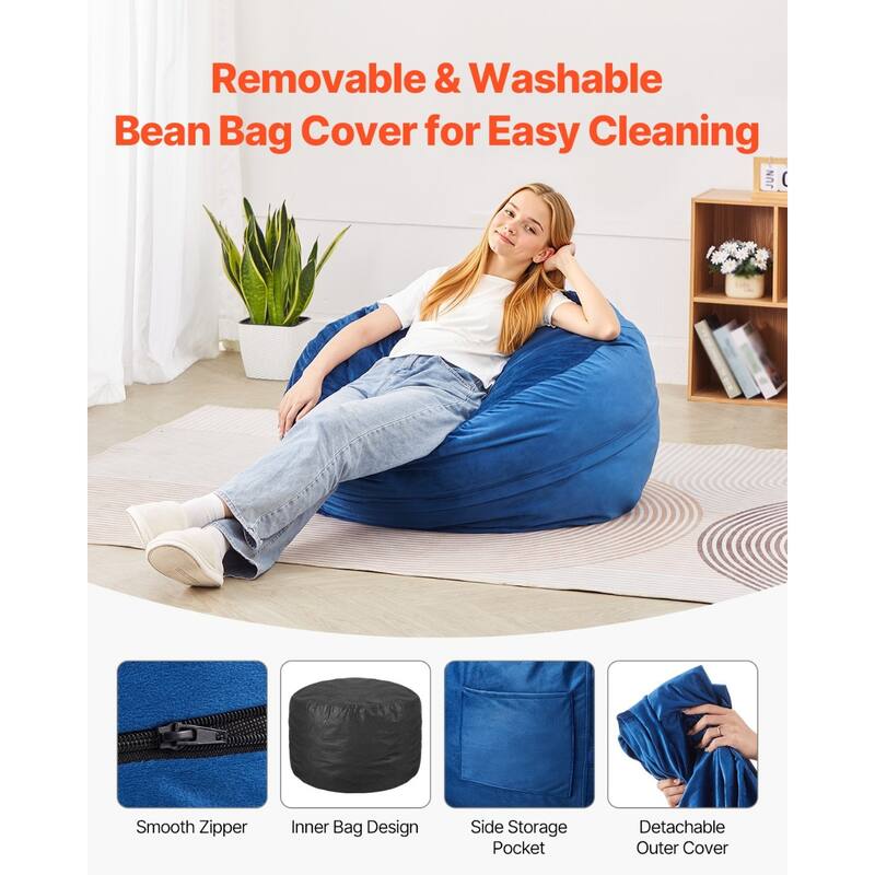 3 Ft Round Bean Bag Chair with Removable Velvet Cover and Memory Foam - 35.04 x 35.04 x 22.05 inches