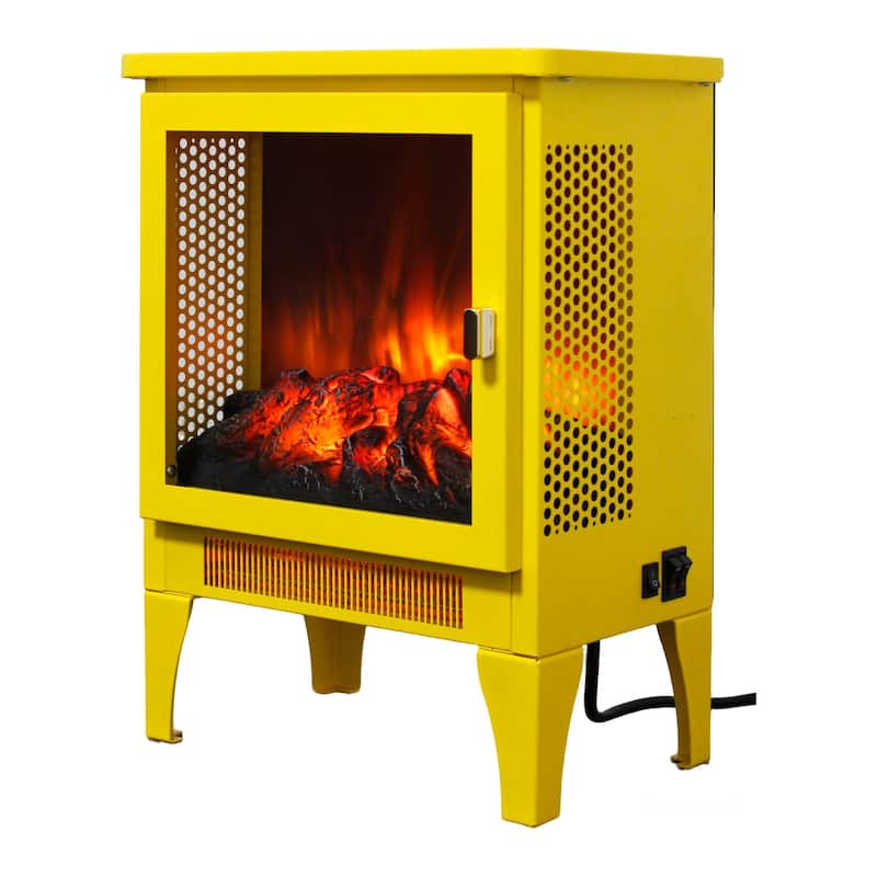 17 inch Freestanding Electric Fireplace Stove heater with 3D Flame effect,Lemon Yellow