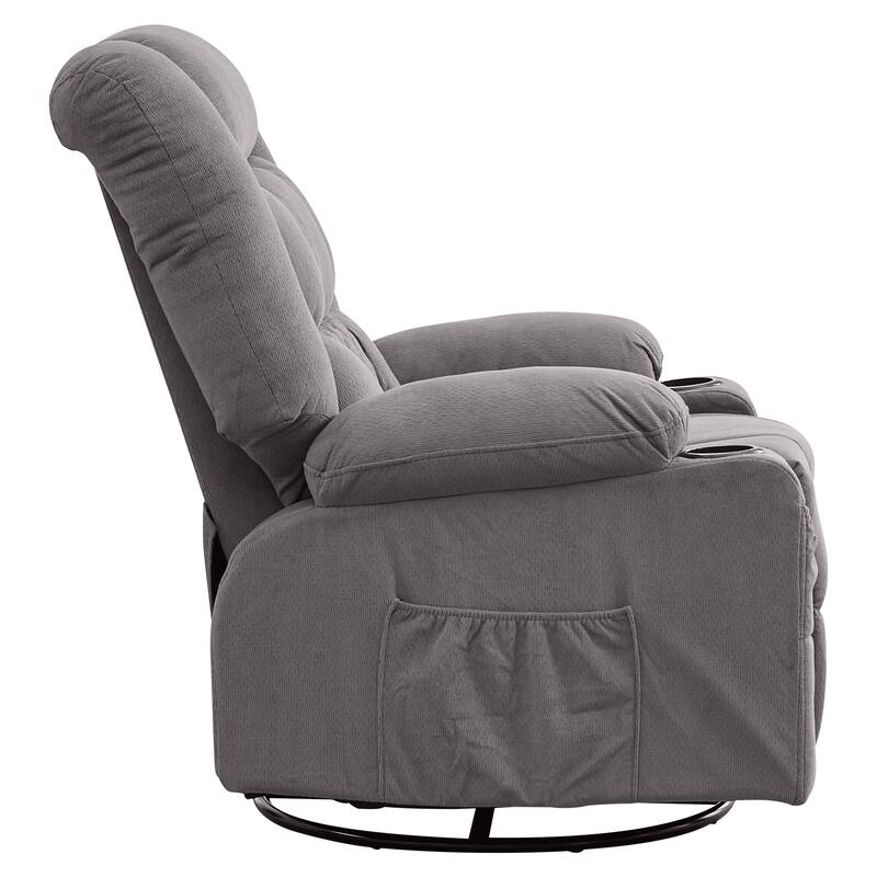 Oversized Swivel Recliner Chair with 4-Point 3D Kneading Massage and Heat, Single Sofa Chair with 2 Cup Holders & USB Port