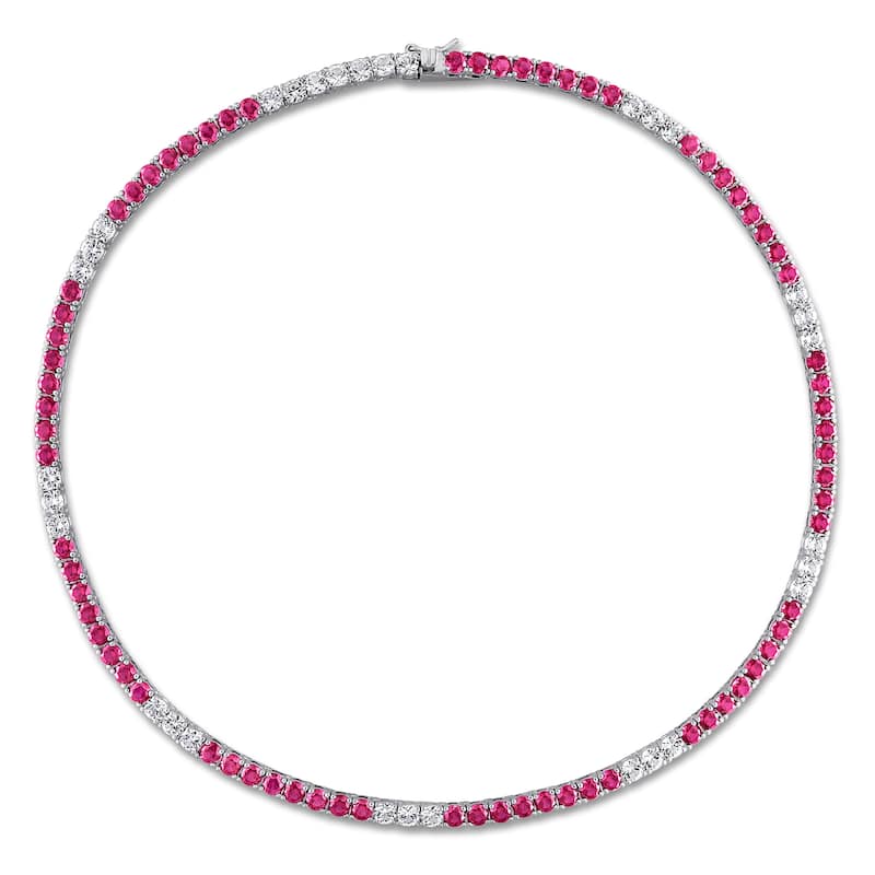 Miadora Created Gemstone Tennis Necklace Sterling Silver - 17in