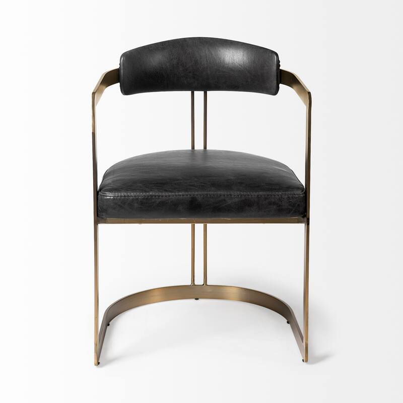 Hollyfield II Black Leather Seat w/Gold Iron Frame Dining Chair - 20.5L x 22.5W x 29.5H