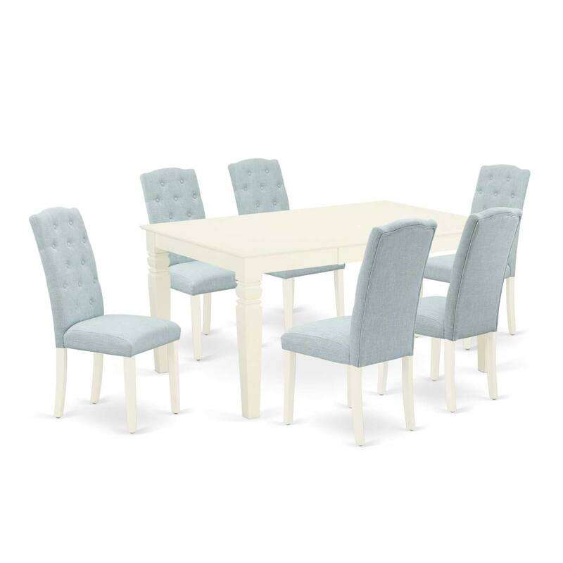 Modern 7Pc Dinette Set - Kitchen Table & 6 Parsons Chairs - Linen White & Baby Blue - 60