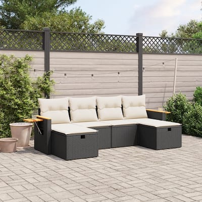 vidaXL Patio Sofa Set with Cushions Outdoor Furniture 6 Piece Poly Rattan