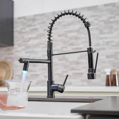 Single Handle Pull-down 2-Spout Kitchen Faucet with LED Light - 9.25''W x 19.48''H