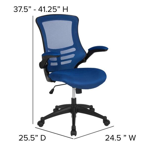 dimension image slide 10 of 11, Mid-Back Mesh Swivel Ergonomic Task Office Chair with Flip-Up Arms