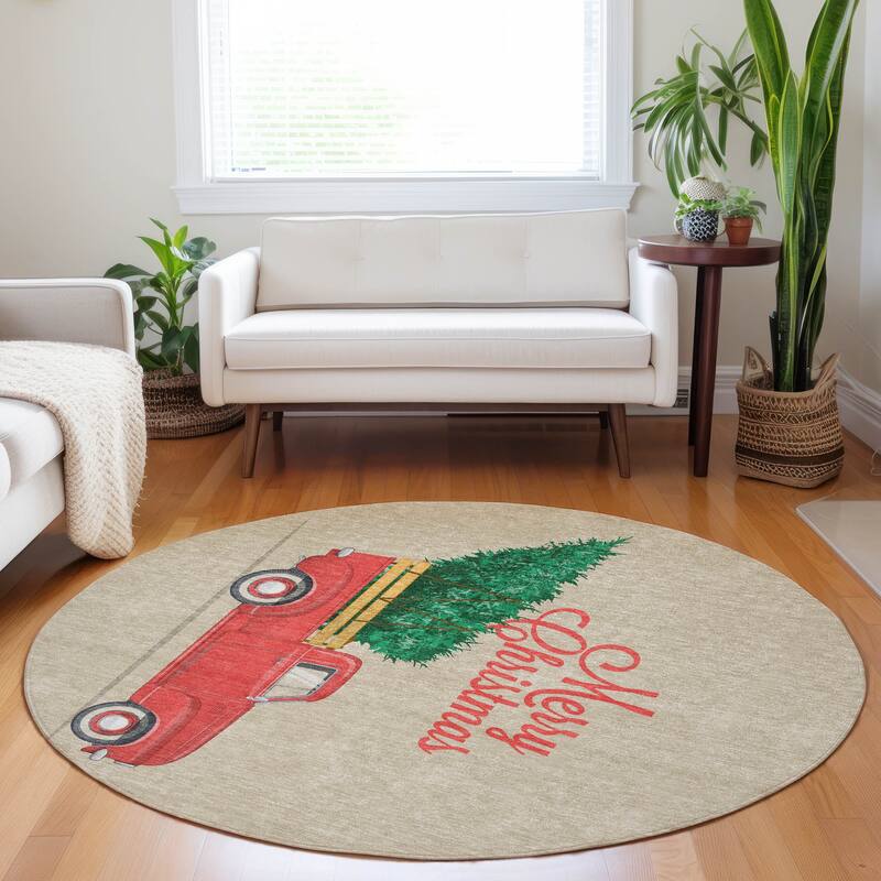 Premium Washable Super Soft Merry Christmas Pickup Tree Mayfield Rug - Multi - 8' x 8' - Round