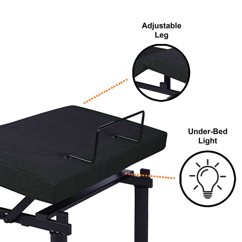 Wizzin Contemporary Meatl Adjustable Bed Frame with 5 Positions, USB Ports and LED Light