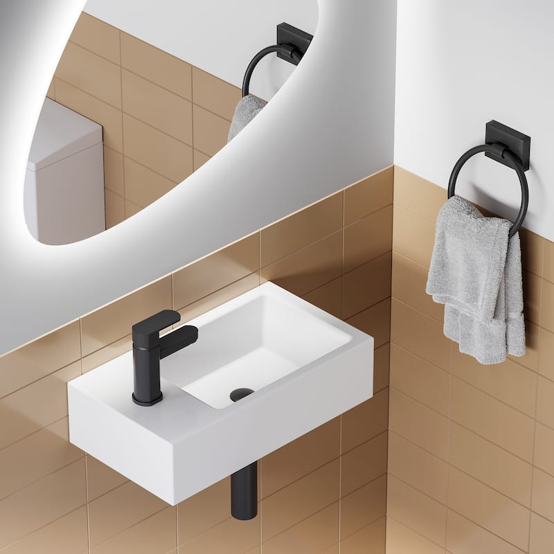HOROW 18" x10" Wall Mount Rectangle White Porcelain Ceramic Vessel Sink for Tiny Bathrooms (Left Hand) - Left