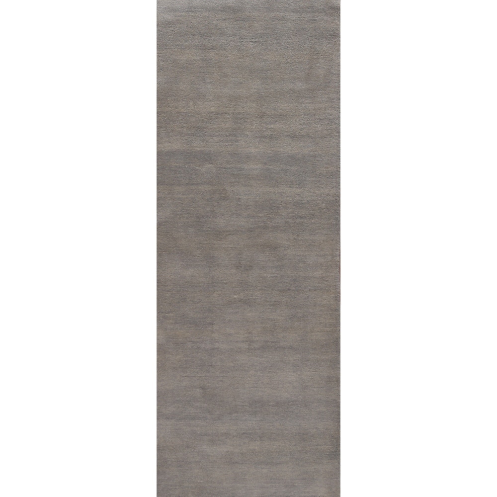 Hand Knotted Oriental 100% Wool Carpet Modern Solid Greys & Charcoal Gabbeh Runner Rug - 10' 1'' X 3' 0''