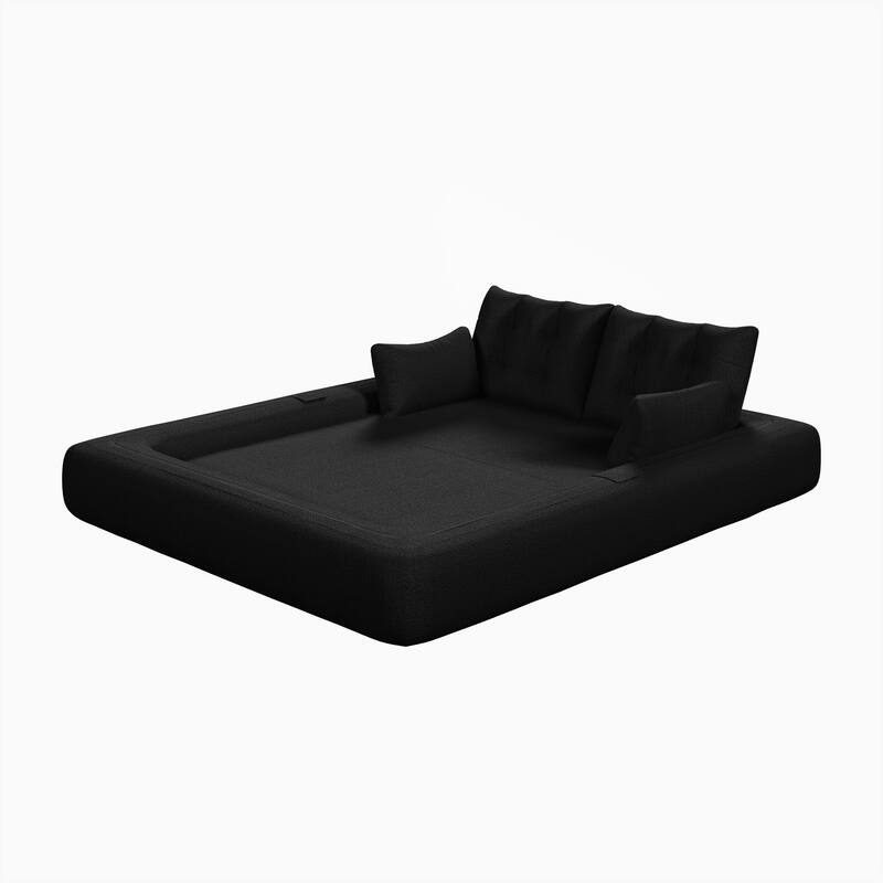 78.7" Foldable Sofa Bed, Teddy Fabric Convertible Floor Sofa Couch with Pillow, Upholstered Loveseat Sleeper Bed for Living Room