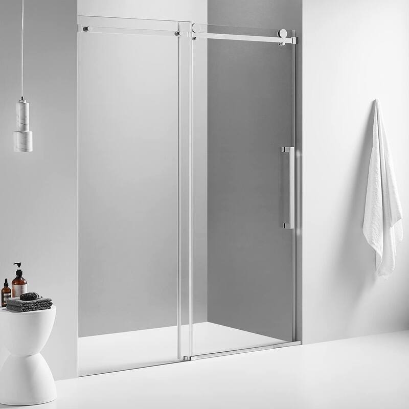 Serene Valley 60 x 74 Inch Square Rail Frameless Sliding Shower Door, Chrome - 60 x 74 inches
