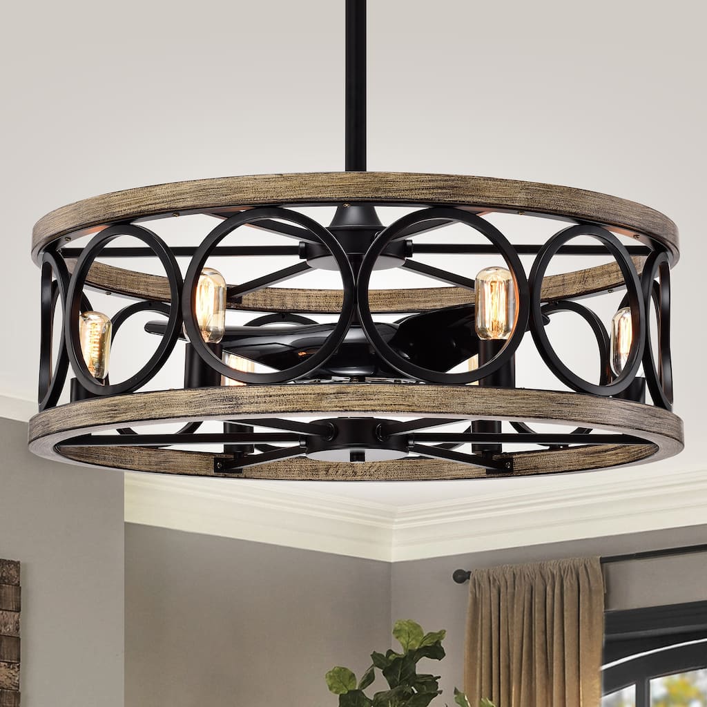 Marion 30-inch 6-light Open Metal Drum Shade Lighted Ceiling Fan