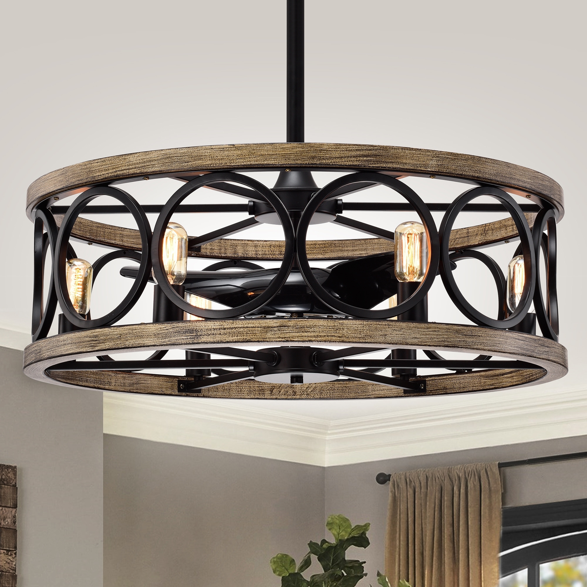 Warehouse of Tiffany Marion 30-inch 6-light Open Metal Drum Shade Lighted Ceiling Fan