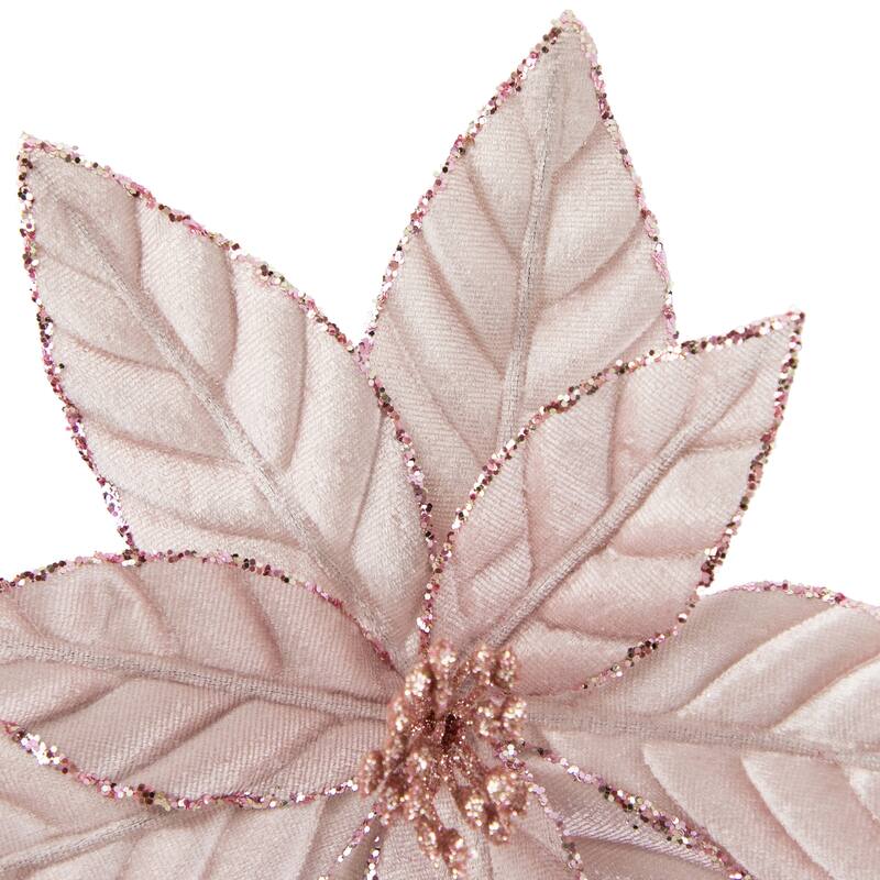 10" Glittered Poinsettia Christmas Floral Clip