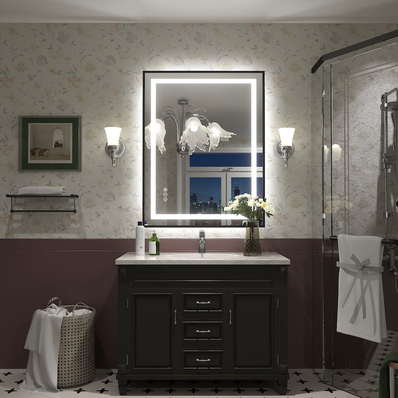 Black Metal Framed LED Front Light and Backlit Anti-Fog Wall Bathroom/ Vanity Mirror