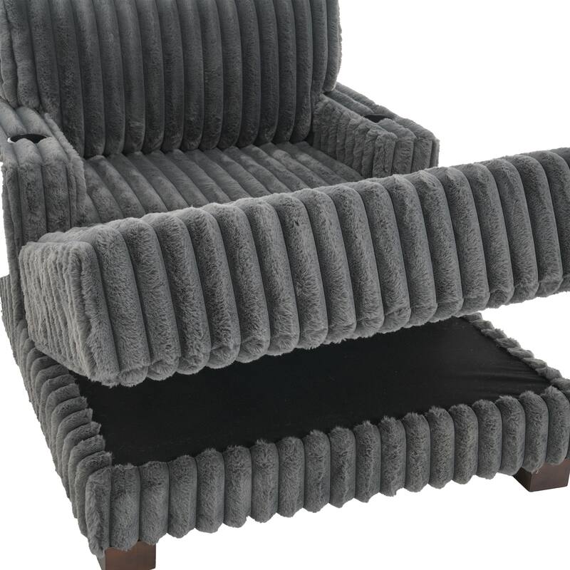 42"W Upholstered Chaise Lounge Sofa Bed with Pillow and Cup Holder