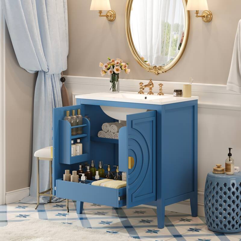 30" Bathroom Storage Cabinet with 2 Large Soft Closing Doors with Organizer, 1 Hided Drawer and Adjustable Shelf