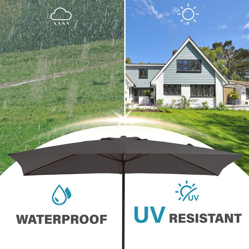 8*10ft Rectangular Patio Market Umbrella with Crank & Tilt，UV-Resistant