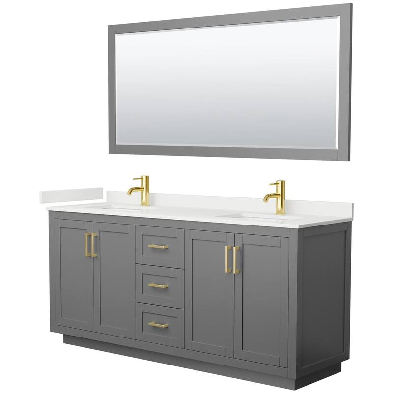Wyndham Collection WCF292972D-QTZ-UNSM70 Miranda 72" Free Standing - Dark Gray / White Quartz Top / Brushed Gold