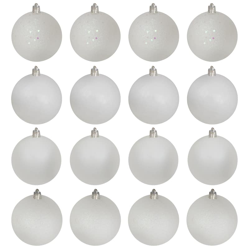 16ct Winter White Shatterproof 4-Finish Christmas Ball Ornaments 3"