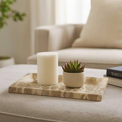 Decorative Accessory Tray, Capri Beige and Gray Marble Finish, 16 Inch