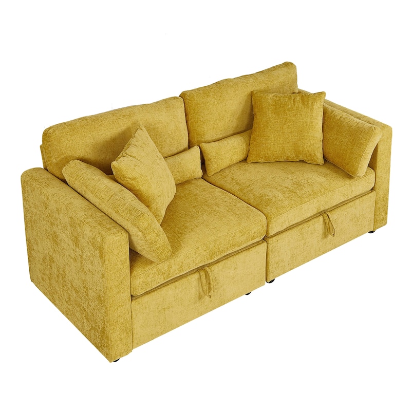 Chenille 2-Seater Sofa, Solid Wood and Rustproof Feet