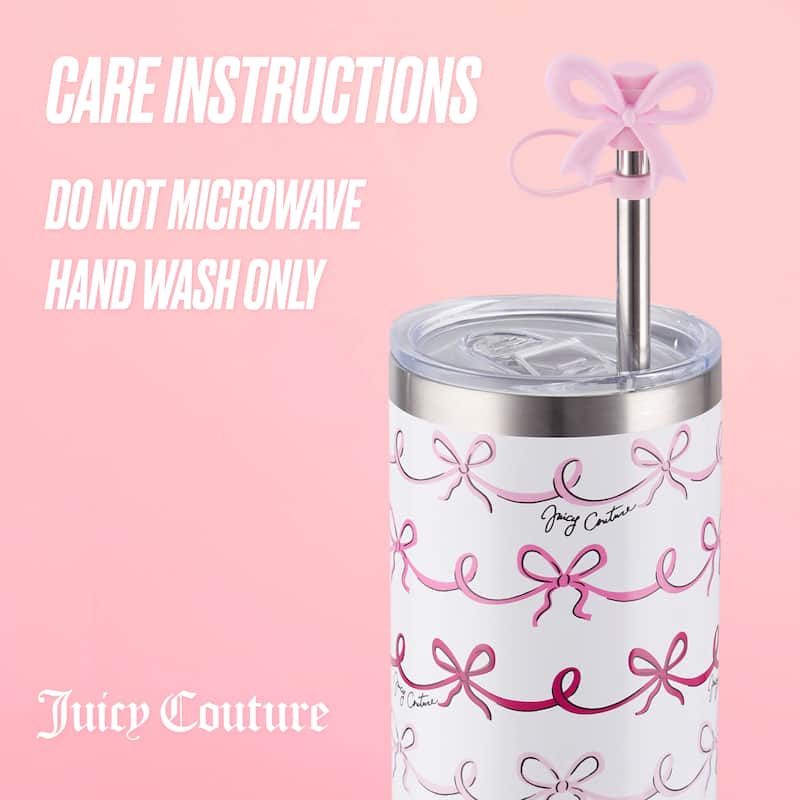 Juicy Couture Glam Slip Hydration Stainless Steel Tumbler with Straw Topper