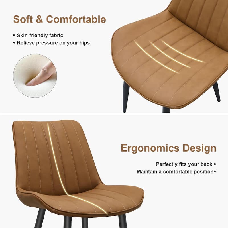 PU Leather Dining Chair with Metal Legs, Wave Pattern Upholstered Armless Chair Set of 6 for Kitchen, Living
