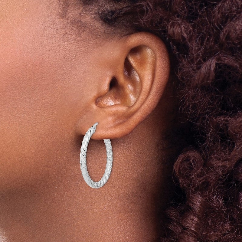 Curata 14k Yellow or White Gold 3x31mm Textured Twisted Hoop Earrings