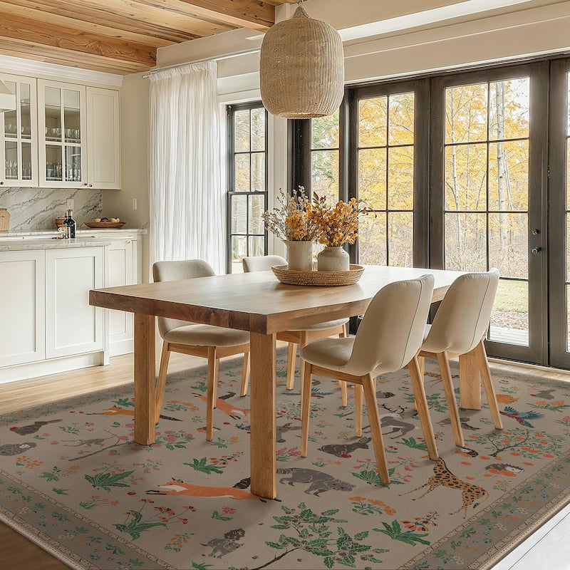 Mcow Woodland Friends Animal Print Low-Pile Machine-Washable Area Rug