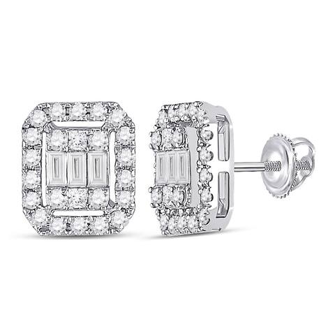 14k White Gold 1/2 Carat Baguette Diamond Rectangle Cluster Earrings for Women