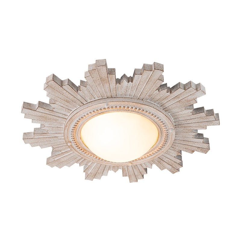 Antique Art Deco Wood Style Sunburst Flush Mount Light Wall Decor