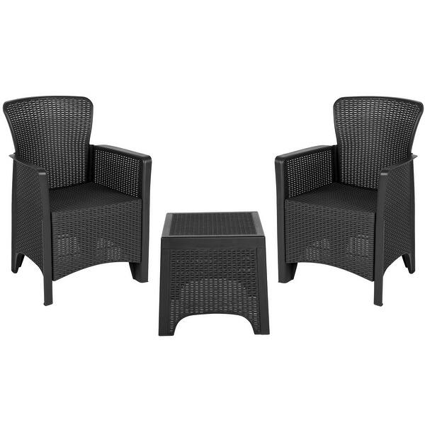 Faux Rattan Plastic Chair Set With Matching Side Table Overstock 23462782 Dark Grey