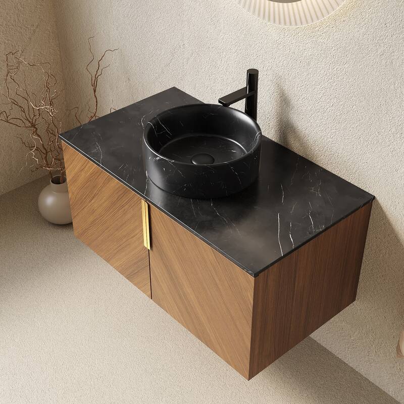 Wall-Mounted Bathroom Vanity with Round Ceramic Sink