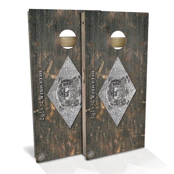 slide 2 of 9, Delaware Flag Vintage Outdoor Cornhole Board Set