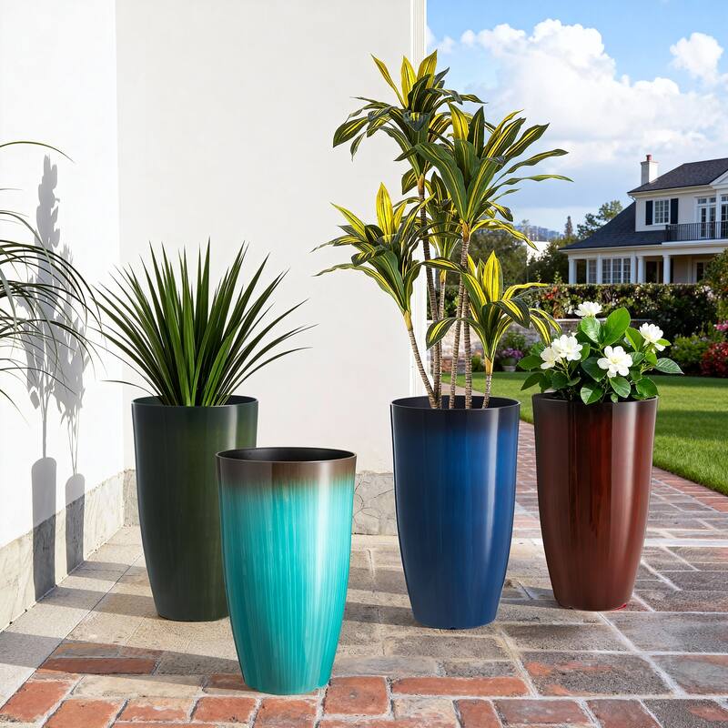 Glitzhome 23.5"H Set of 2 Oversized Gradient Blue or Green Planter Tall Plastic Flower Pot