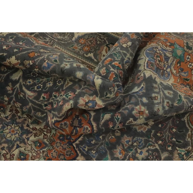 Hand Knotted Oriental 100% Wool Carpet Traditional Floral Greys & Charcoal Tabriz Area Rug - 10' 2'' X 6' 5''