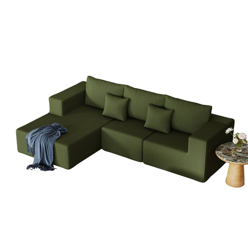 L Shaped Sectional Foam Sofa, Upholstered Corduroy Fabric Sofa, Modular Cloud Couch with Chaise Lounge & Removable Covers