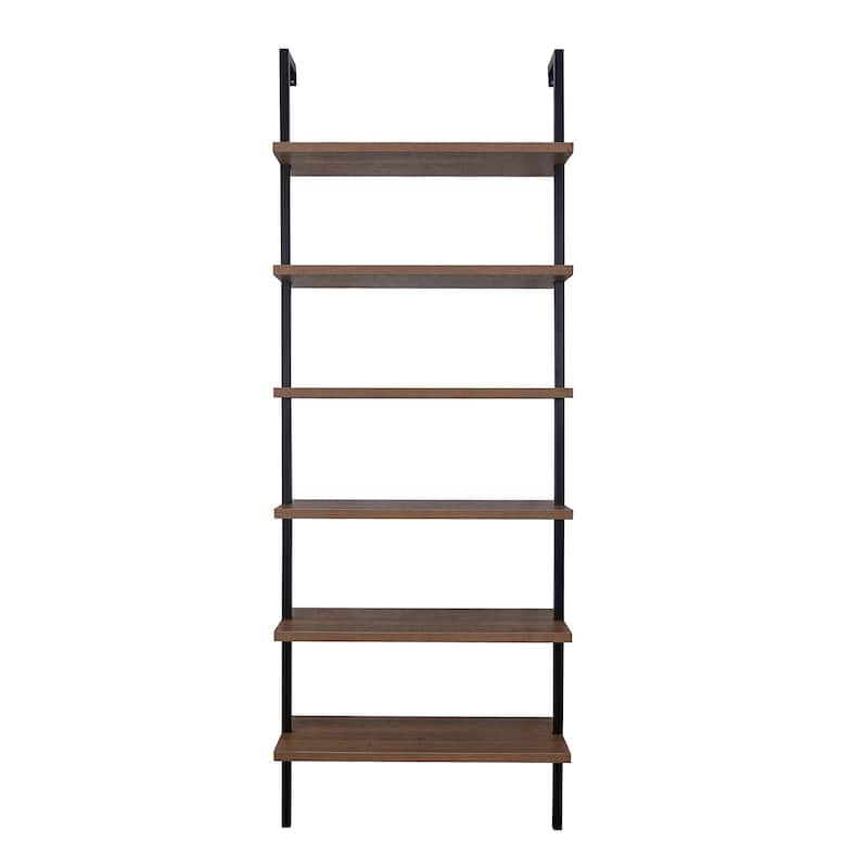 Nathan James Theo 6-Shelf Tall Bookcase, Wall Mount Bookshelf Wood with Metal Frame