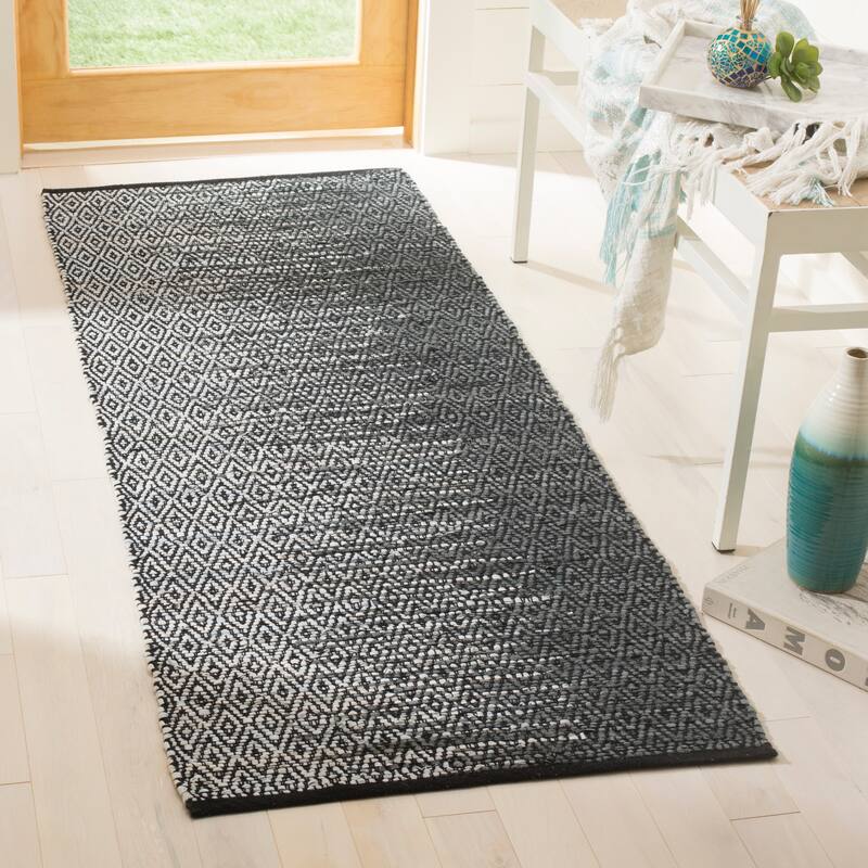SAFAVIEH Handmade Vintage Boho Leather Denita Modern Stripe Leather - 2' 3" x 6' - Light Grey/Charcoal - Runner