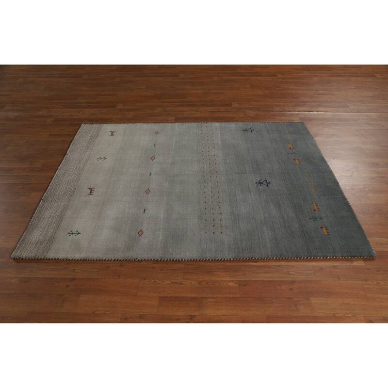 Hand Knotted Oriental 100% Wool Carpet Tribal Stripe Greys & Charcoal Gabbeh Area Rug - 5' 9'' X 4' 3''