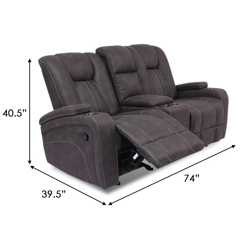 Dual Reclining Glider Loveseat with Lift Top Armrest and Cup Holders, Dark Gray